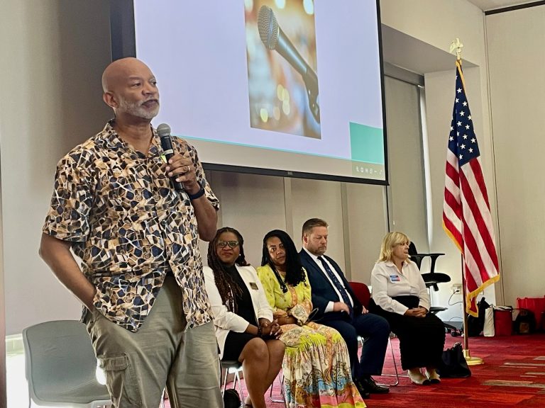 Shad Bogany, candidate for Missouri City Council, District C, speaks at Fort Bend Candidates Forum.
